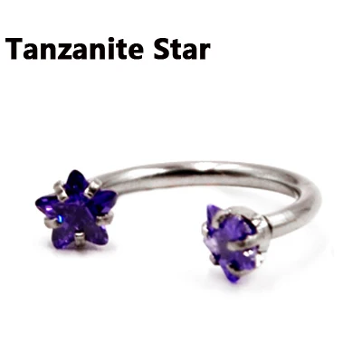 Tanzanite Star Showlove-1PC, хирургическая сталь, опал, циркон, круглая и звезда, драгоценный камень, подкова, ушной хрящ, перегородка, нос, губы, кольца, ювелирные изделия для тела, 16 г - Окраска металла: Tanzanite Star