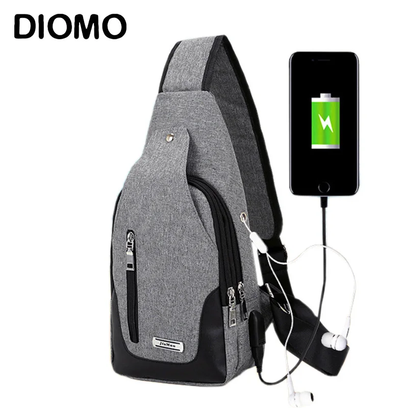 Мужская нагрудная сумка DIOMO Повседневная маленькая через плечо с usb-портом для