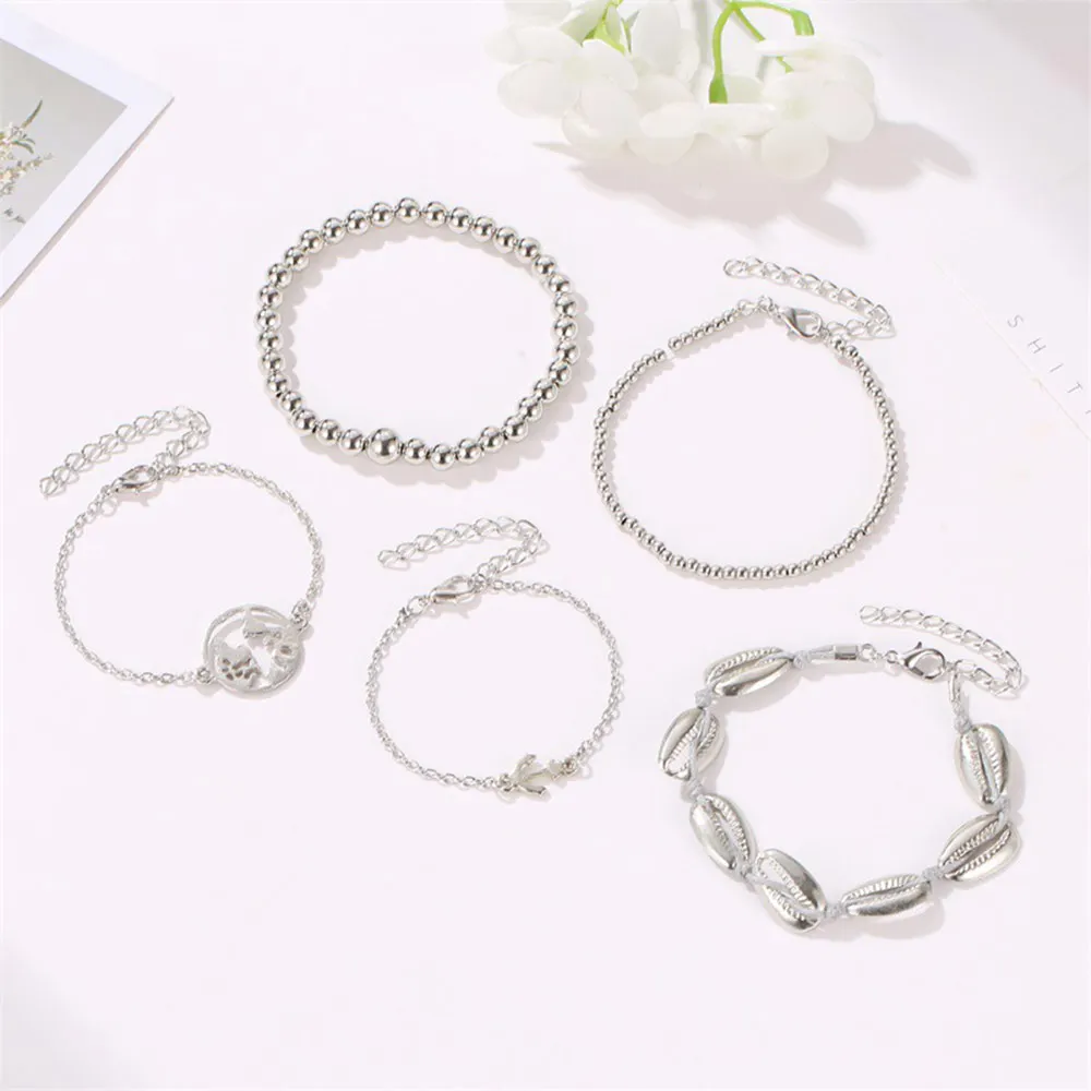 Богемные винтажные карты оболочки бусины Браслеты Наборы Серебряный браслет для