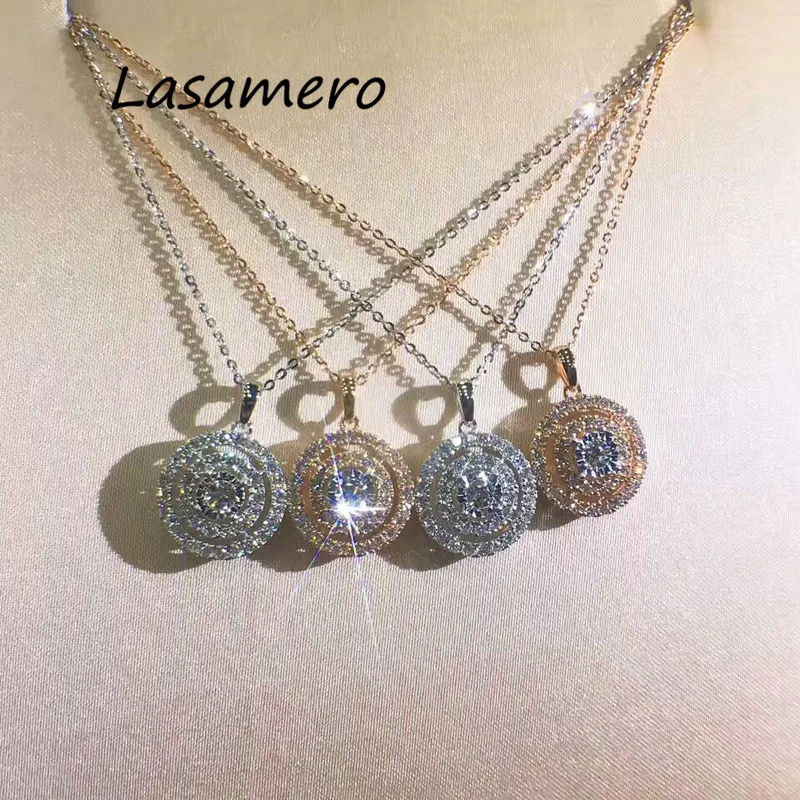 LASAMERO Double Halo 0.07CT набор с круглыми вырезами однотонный 18 К золотой кулон