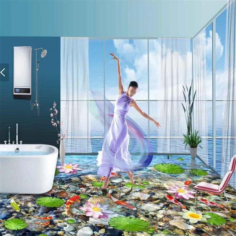 3d Самоклеящиеся обои для рисования пруда Луны 3D наклейки на пол настенная бумага