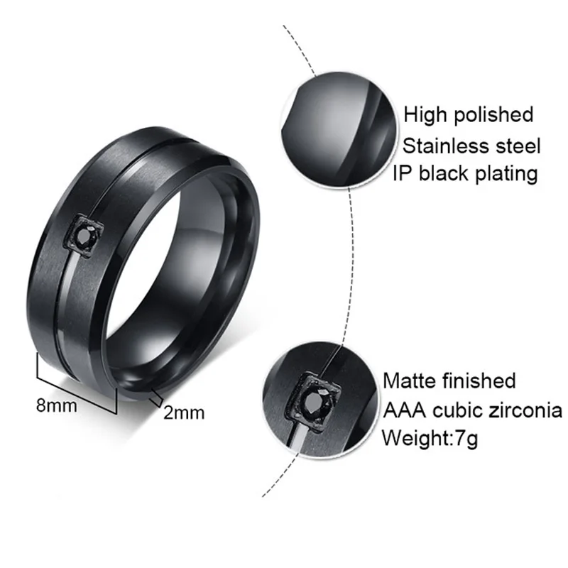 Мужские и женские парные кольца 316L из нержавеющей стали черный кубический