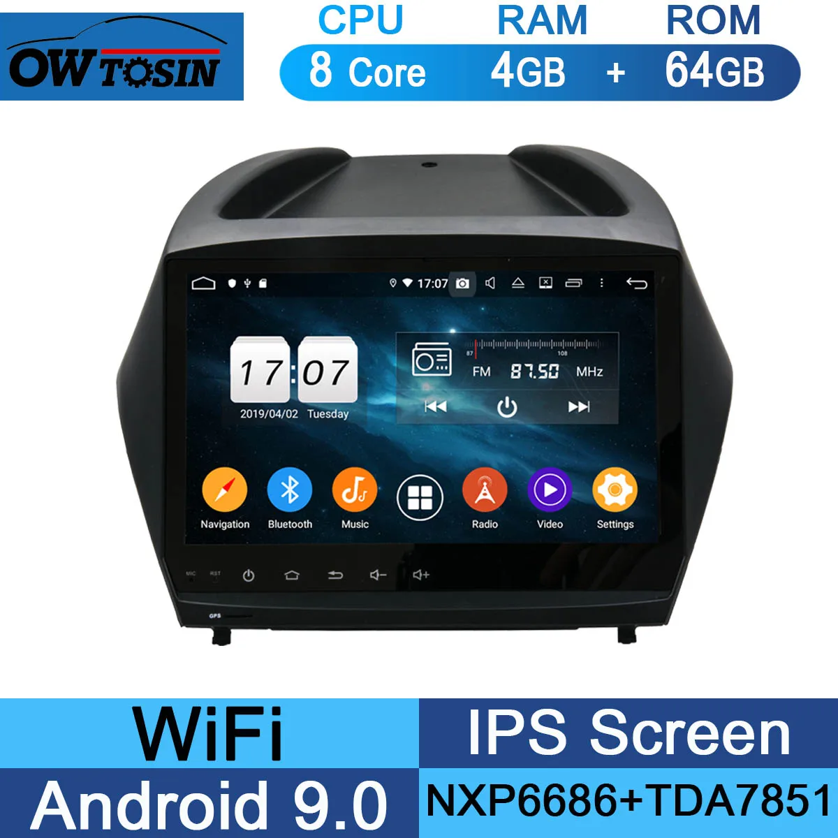 " ips 8 ядерный 4 Гб+ 64 ГБ Android 9,0 автомобильный DVD мультимедиа для hyundai Tucson IX35 Tucson 2 2010- радио gps DSP CarPlay Parrot BT - Цвет: 64G