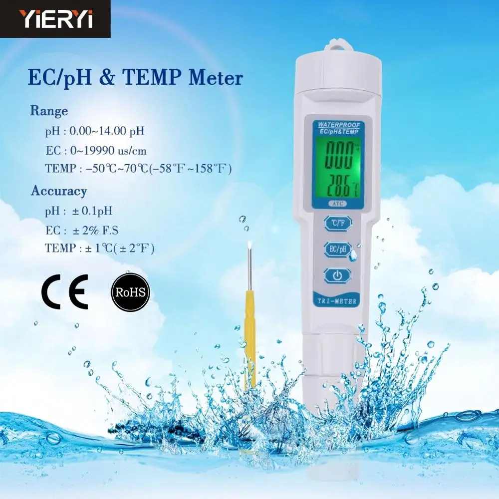 Три в одном PH-983 EC/PH& TEM тестер качества воды ручка подсветка цифровой ph-метр и зонд для аквариума, бассейна, лаборатории - Цвет: Meter Pen