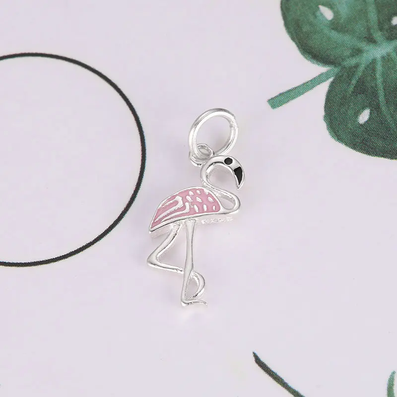 Flamingo Цельная Подвеска из стерлингового серебра 925 пробы с милыми животными для женщин, ювелирные изделия из стерлингового серебра, ожерелье, браслет, аксессуары - Окраска металла: Flamingo