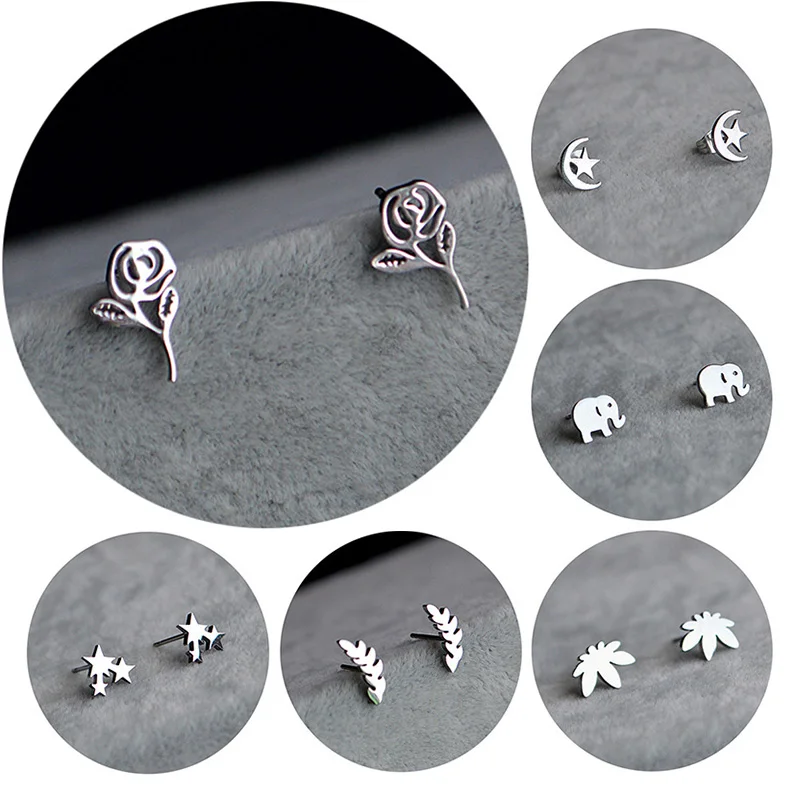 Женские и женские серьги-гвоздики из нержавеющей стали с милыми животными