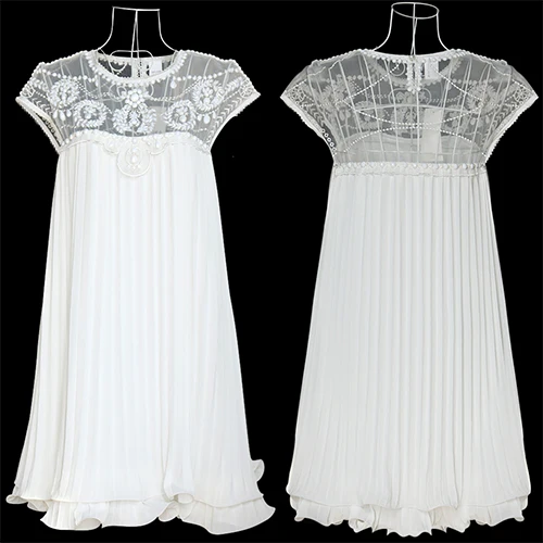 White Элегантный Для женщин Платья для женщин Марка Vestidos мода абрикос короткий рукав Кружево плиссированные шифоновые Вы - Цвет: White