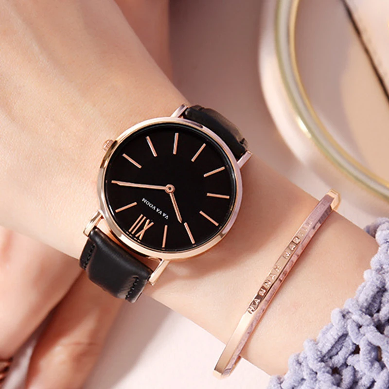 Reloj mujer Винтаж женские часы свободного покроя кварцевые с кожаным ремешком для