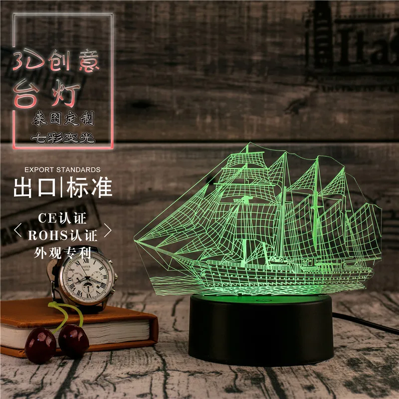 3D Led Novety освещение креативный Подарочный ночник настольная лампа парусник лампы СВЕТОДИОДНЫЕ домашний коридор, отель вечерние атмосферные огни