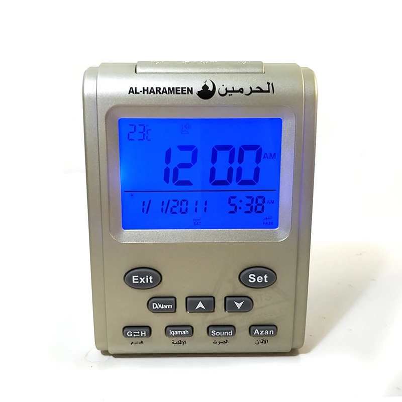 Мусульманский азан молитвенные часы с Qibla компас исламский Аль харамин Fajr время стола с афаном будильник