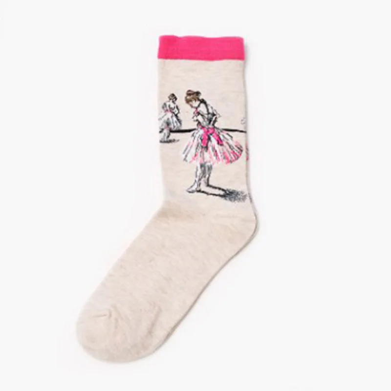 Beige socks Горячая Звездная ночь Осень Зима Ретро Женская индивидуальность Искусство Ван Гог Фреска всемирно известная живопись мужские носки масло Смешные забавные носки - Цвет: Beige socks