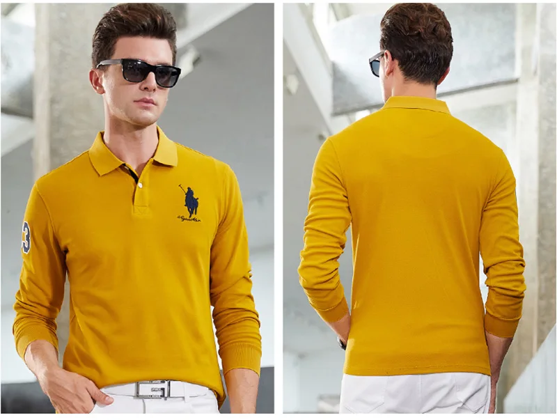 Верхняя одежда Qualite Solide couleur 3D Broderie Polo Chemise повседневные рубашки поло hommes de Polo A manches Longues 2019New поступление поло