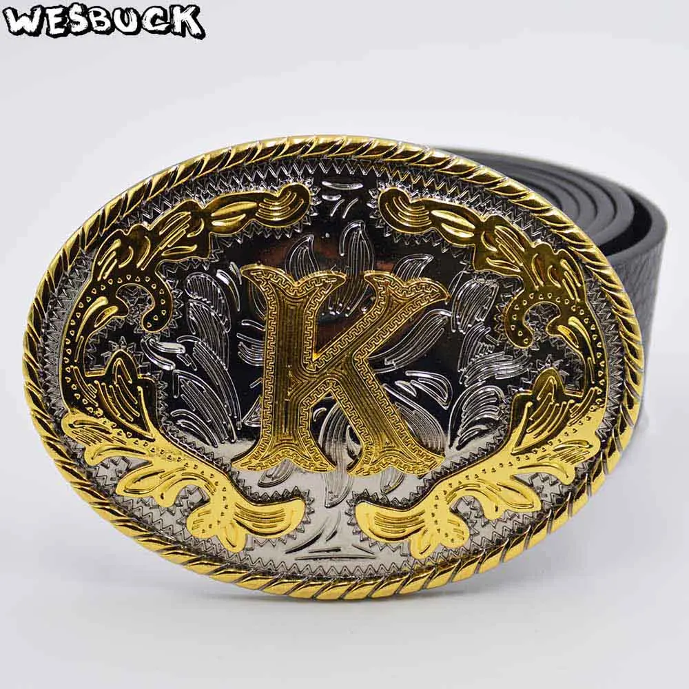 5 шт. MOQ WesBuck брендовая 3D кружевная Золотая K Начальная буква ковбойская пряжка с