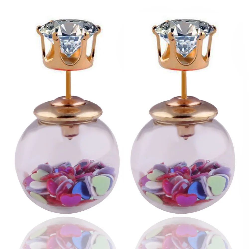 Женские Двухсторонние серьги гвоздики с жемчугом и кристаллами|stud earrings double