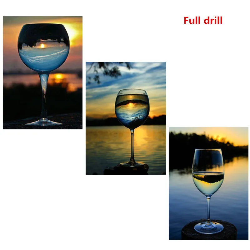 Red wine cup DIY 5D diamond painting cross stitch landscape picture embroidery abstract home decoration | Дом и сад