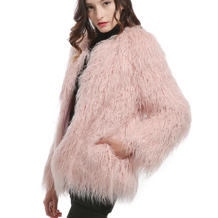 New Fasion women clothing 2018 imitation Mongolia Sheep Fur Coat high-end l women's long coats Ladies faux fur Coat