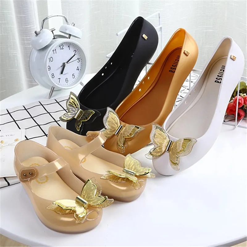 Mini Melissa/женские прозрачные сандалии с бабочками обувь для девочек объемным