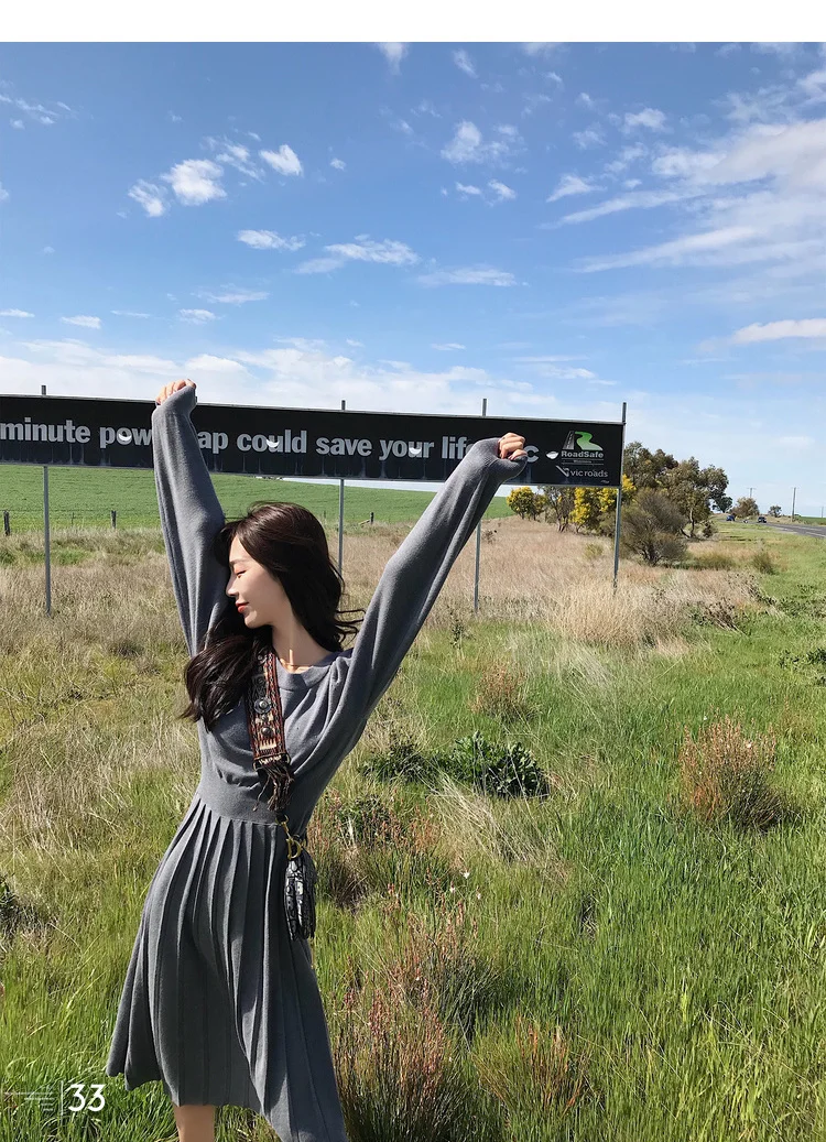 Womans Runway Long Sleeve Pleated Knitted Dress 2018 Newest Autumn Fashion Office Women's Elastic Waist Female | Женская одежда