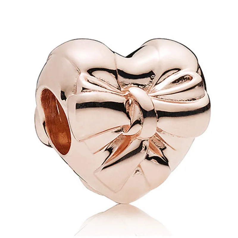 rose gold bow heart Новое поступление, сердце, подружка невесты, папа, дочь, лучшие друзья, бант, бусины, подходят к оригиналу Pandora, браслеты с подвесками и браслеты, сделай сам, ювелирные изделия - Цвет: rose gold bow heart