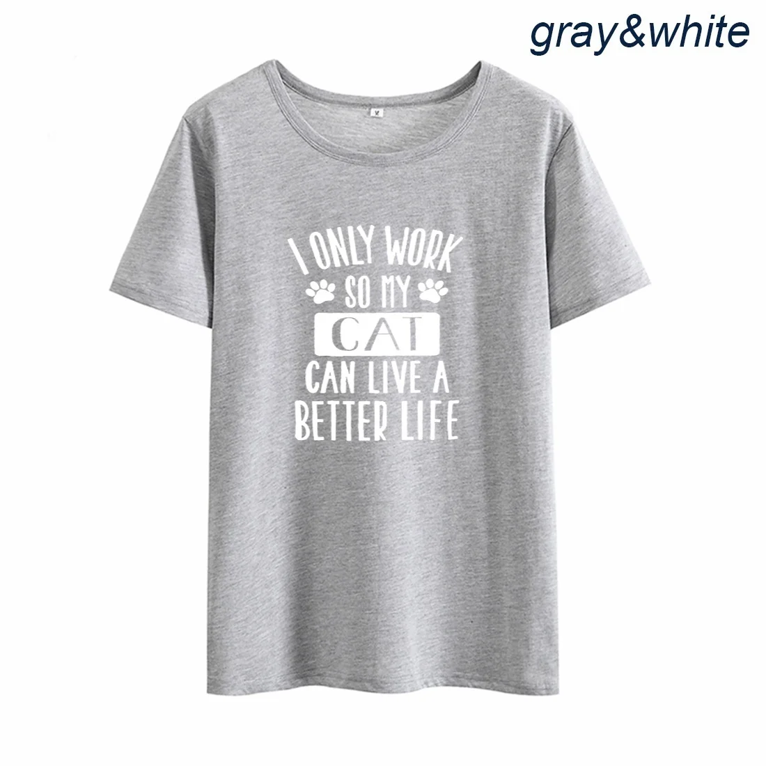 I Only Work So My Cat Funny T-shirt Women Summer Short Sleeve Cotton Tee Shirt Femme Casual Loose Tshirt Top Dropshipping | Женская