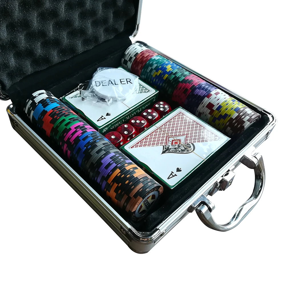 Фишки для покера набор фишек Техасский Холдем алюминиевая коробка 100 + 2 5 кубиков 1