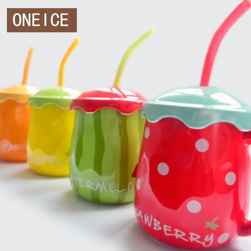 Кружка с ложкой творческие милые детские кружки фруктами керамические для пар