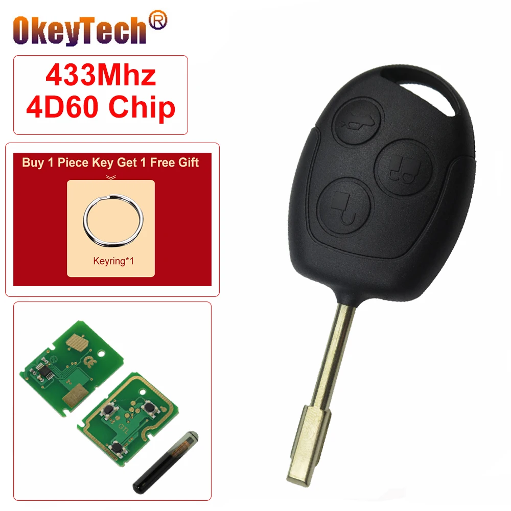 Ключ дистанционного управления OkeyTech с 3 кнопками 315/433 МГц 4d60chip для Ford Focus KA Transit K2