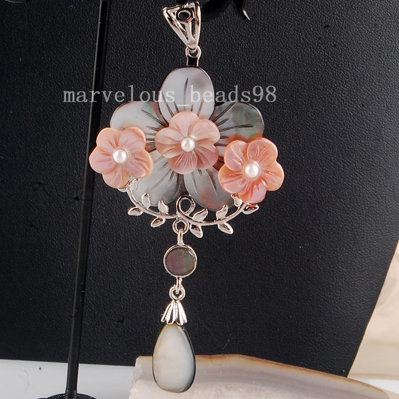 

Free shipping Fashion Jewelry Mother of pearl Shell Flower Art Pendant Bead MC3866