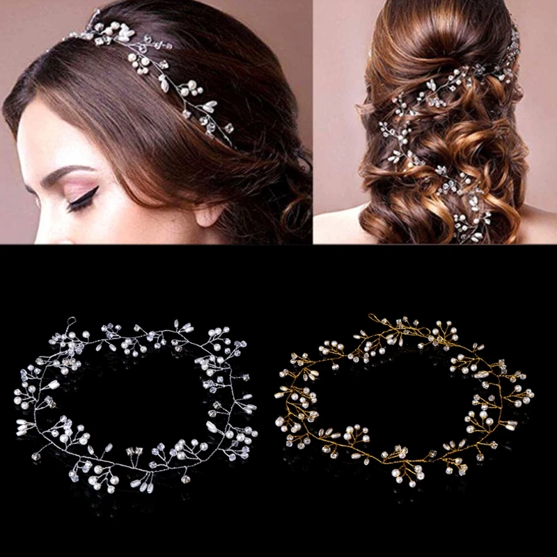 Повязка на голову JAVRICK с искусственным жемчугом и стразами|headband tiara|chain headpiecewedding