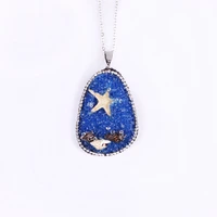 8 colors long chain natural shell quartz starfish pendant necklace for women
