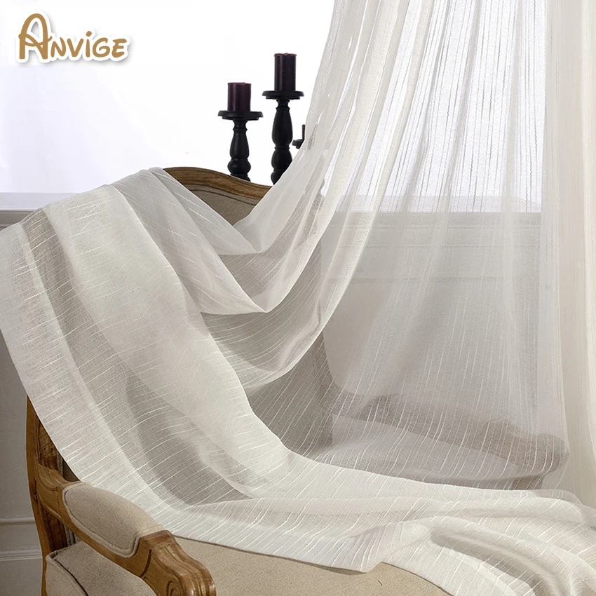 Cotton/Linen Fabric White Tulle Sheer Curtain For Living Room Window Screening | Дом и сад
