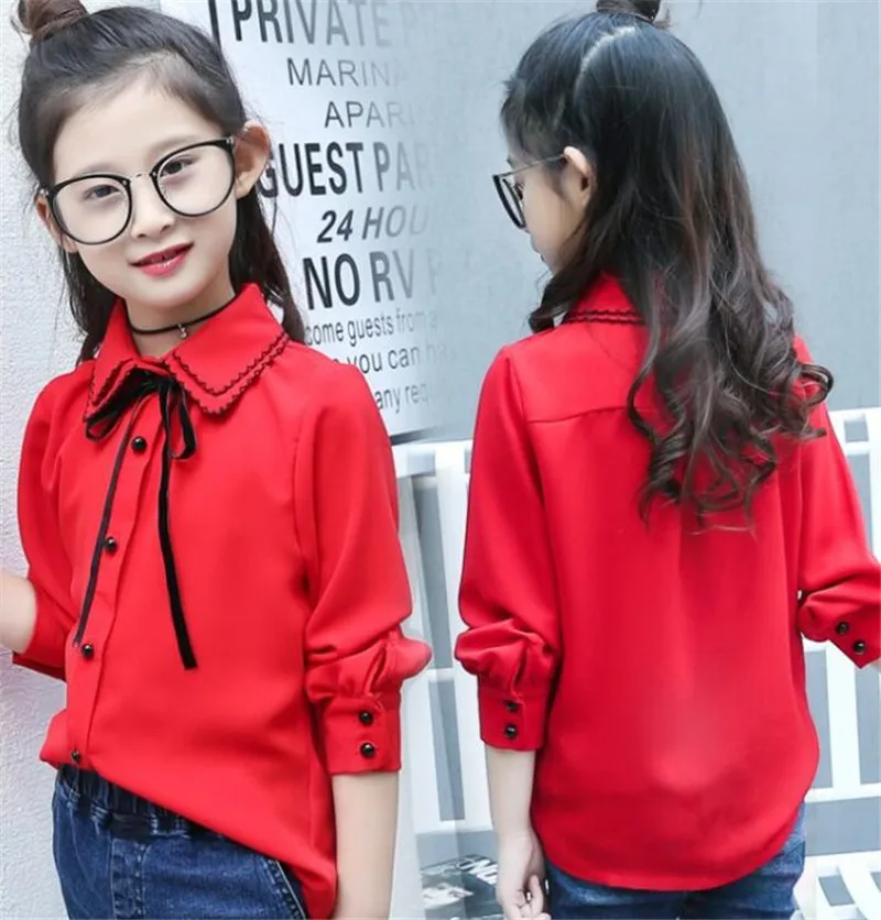 Осень 2017 детская одежда для девочек рубашка с длинным рукавом и бантом принцессы