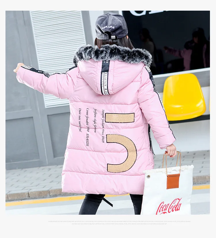 Новинка года; зимние куртки для девочек; плотное пальто с хлопковой подкладкой и меховым капюшоном; детская куртка для девочек; одежда для детей; парки