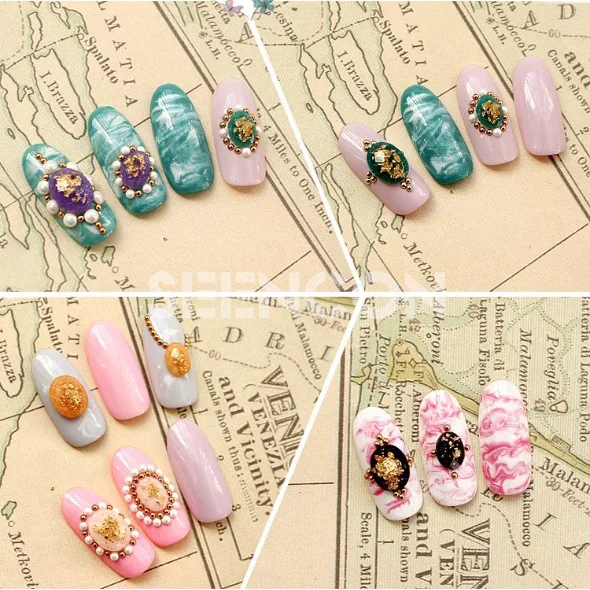 Японские наклейки для ногтей золотые овальные Стразы из смолы 24 шт. 6 видов