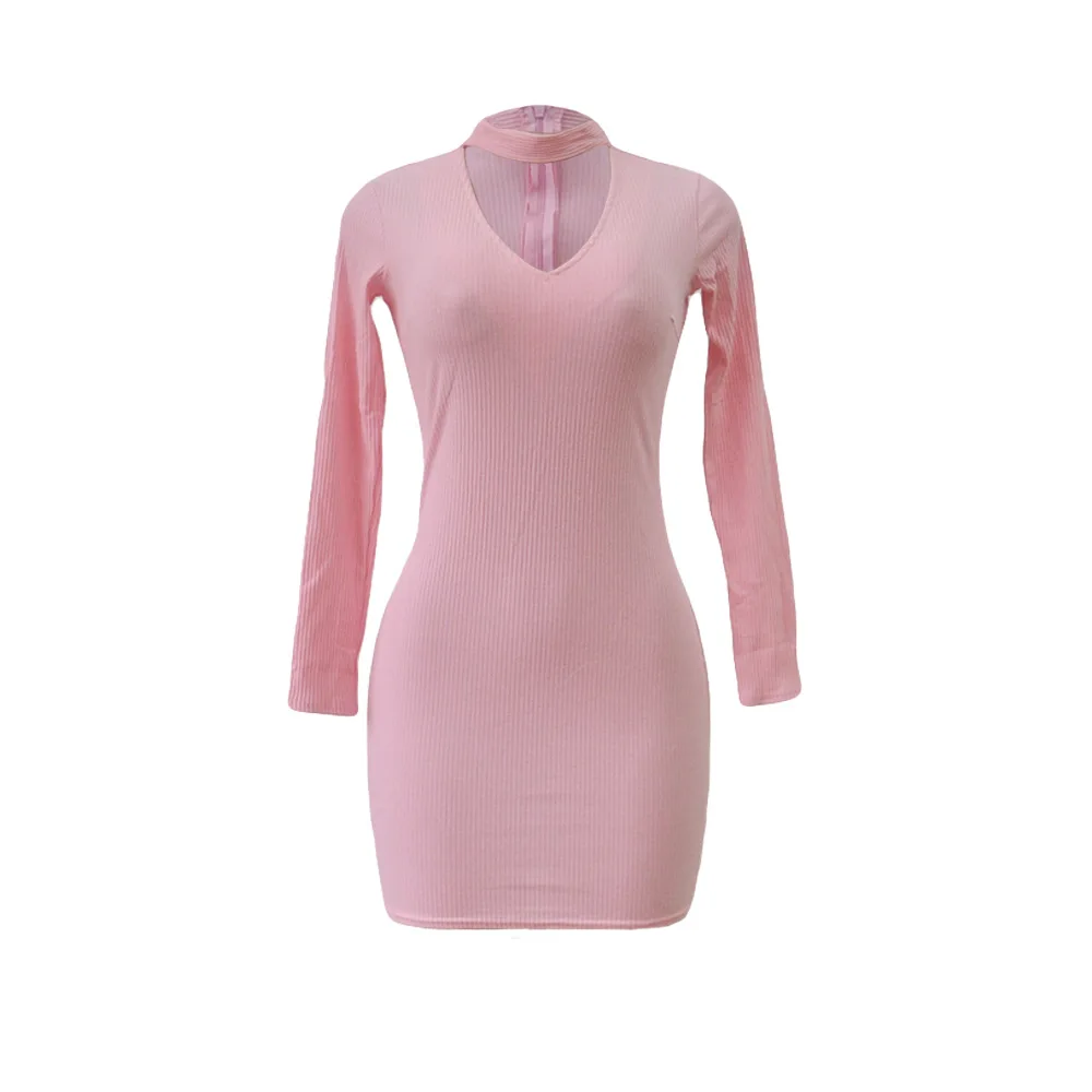 Женское трикотажное платье с длинным рукавом вечерние облегающие платья черного