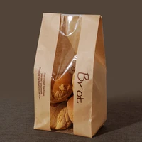 20 pcs bread bag with window kraft bag paper food packaging to the school white baking toast bakery bread bags with sticker