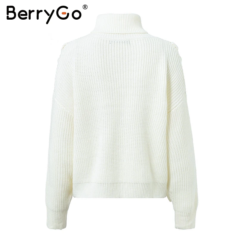 BerryGo водолазка с боковой шнуровкой вязаный свитер женский повседневный