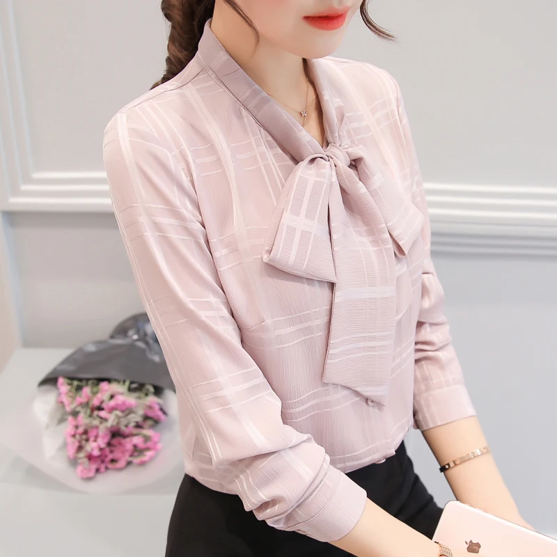 2018 осень и зима новая женская клетчатая Свободная рубашка с бантом длинными