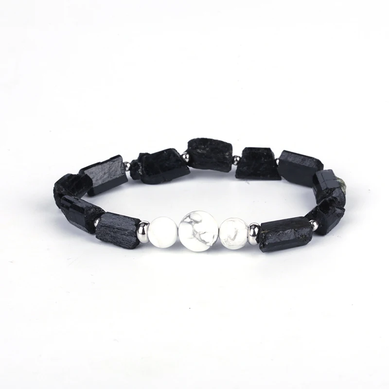 Natutal грубый черный турмалин Белый Бирюзовый Howlite камень шарик очарование унисекс