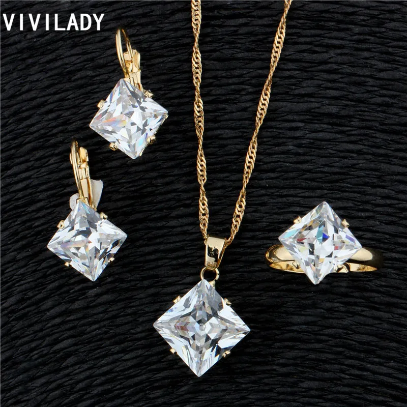 Модный набор свадебных ювелирных изделий vivilady прозрачная квадратная Подвеска из