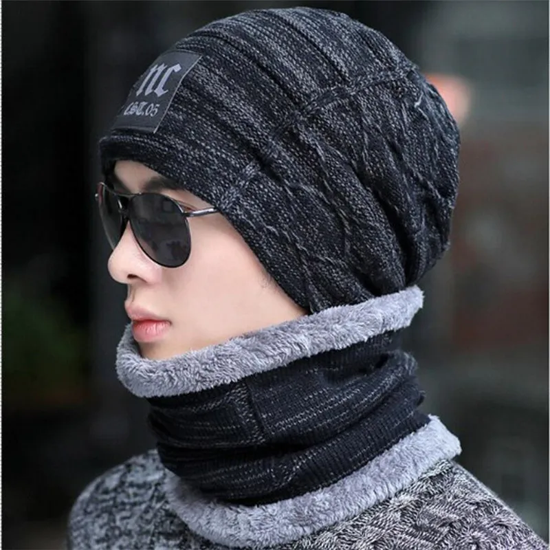 Зимняя шапка шарф шапочки вязать Для мужчин зимние Шапки Skullies капор для женщин