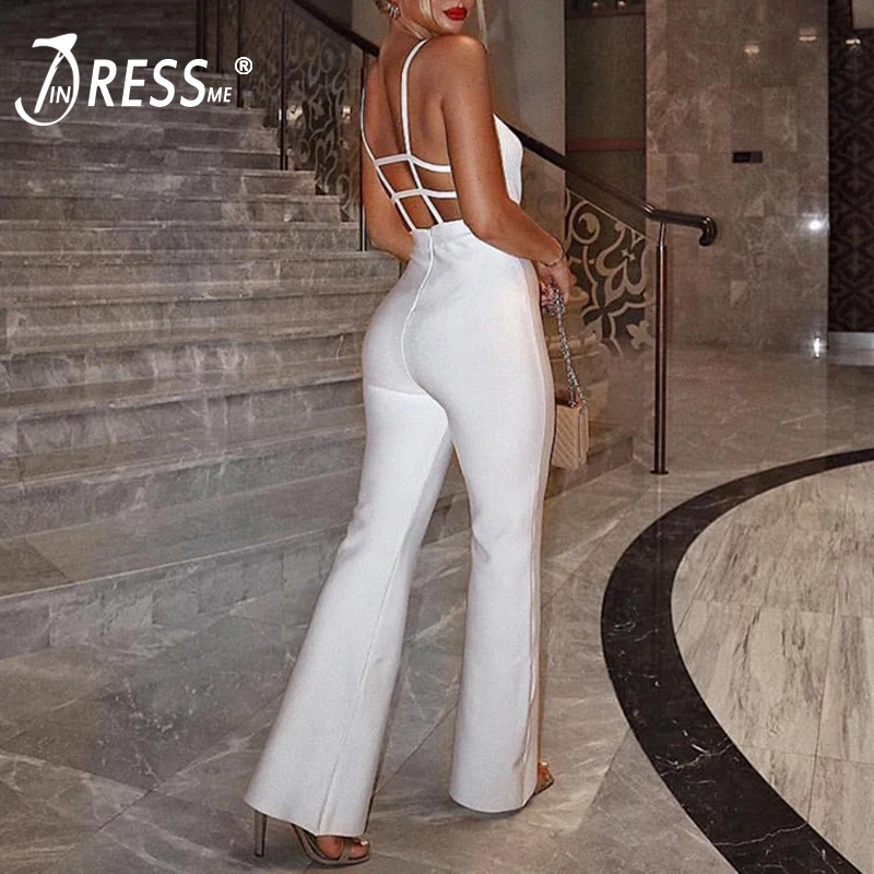 INDRESSME Women Full Length Bandage Jumpsuits Sexy Spaghetti Strap Hollow Out Backless Sheath Club Party Jumpsuit Vestidos 2019 | Женская