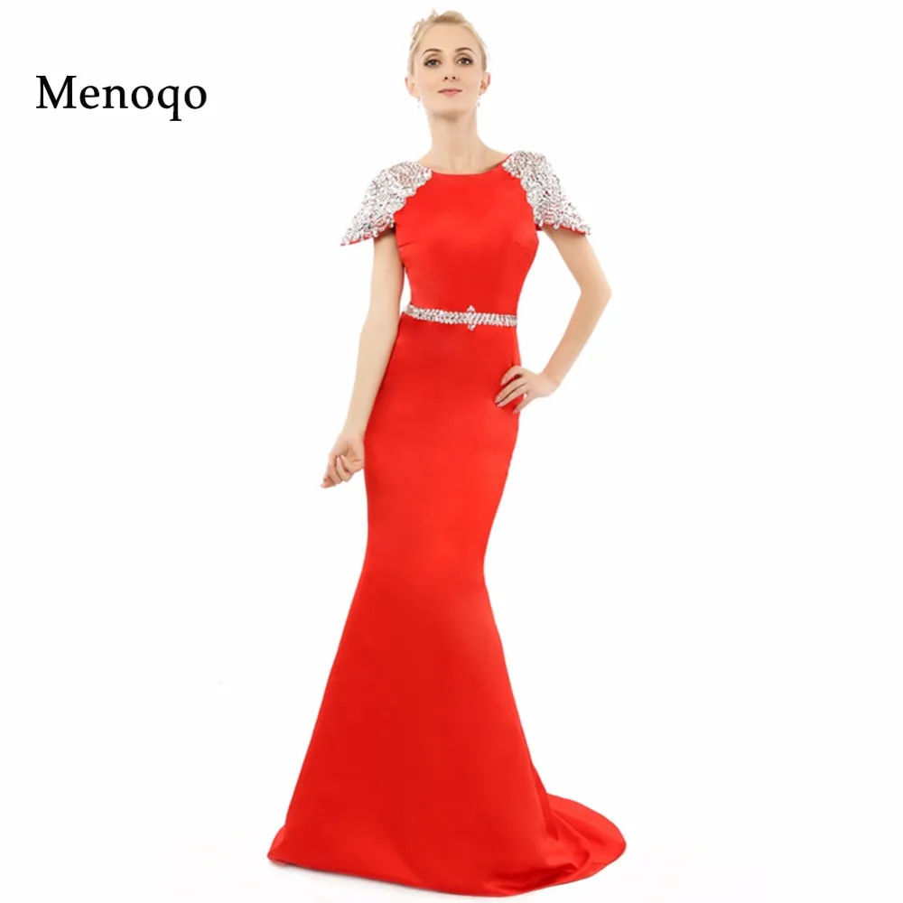 Женское вечернее платье красное с коротким рукавом и бусинами|prom dresses|prom dress