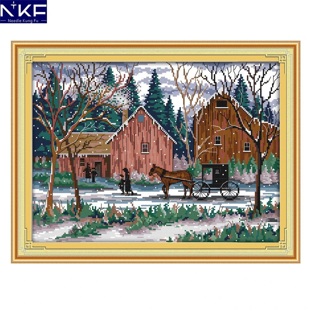 

NKF Cross Stitch Patterns DIY Embroidery Needlework Create Cross Stitch Snowy day Designs For Home Decoration