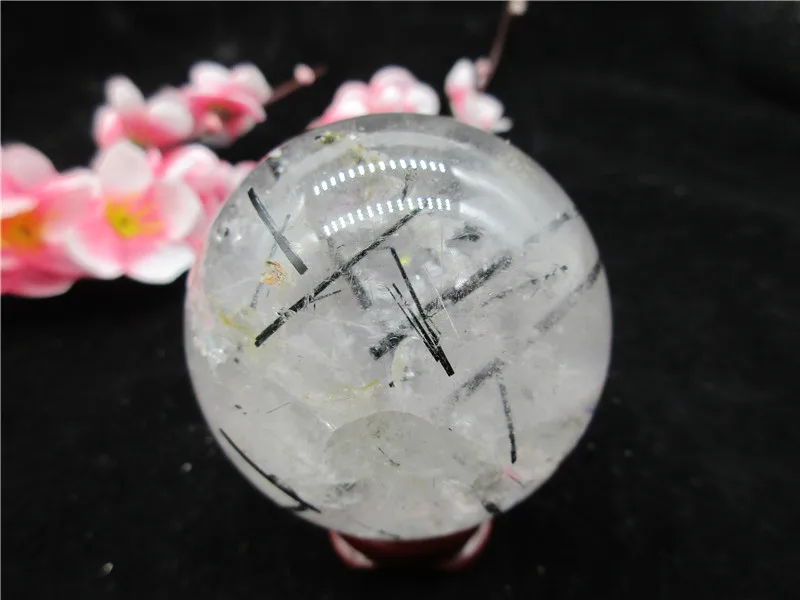 

Натуральный прозрачный черный турмалин рутилированный хрустальный шар кварцевый фотоэлемент для коллекции 58 г