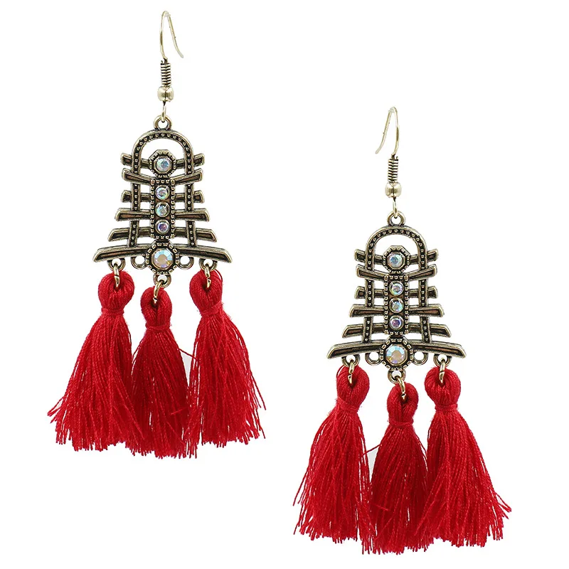 

8Seasons Fashion Women Drop Earrings Antique Bronze Geometric Pendants Colorful Tassel Trendy Earrings Classic Gift,1 Pair