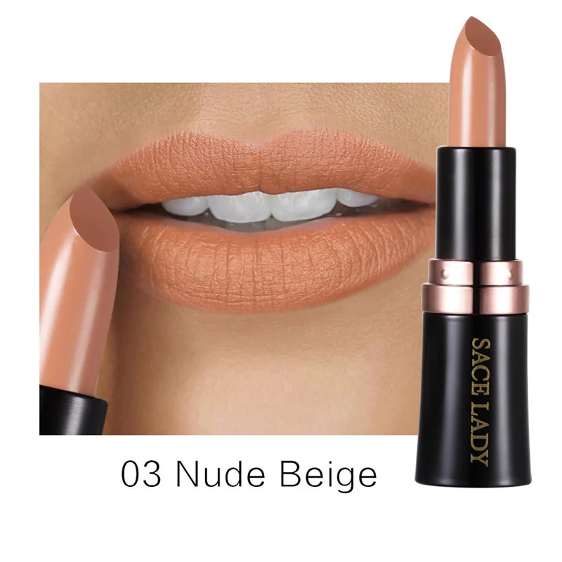 03 Nude Beige Матовая губная помада, бренд,, красота, макияж, стойкий, водостойкий, красный макияж, набор для губ, Мате, телесный, косметический - Цвет: 03 Nude Beige