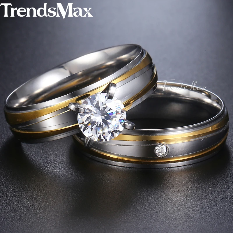 Набор свадебных колец Trendsmax для мужчин и женщин циркониевый камень неровные