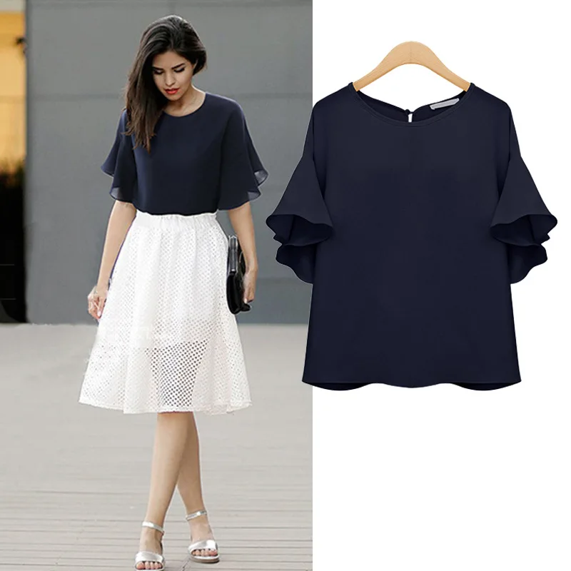 Женская шифоновая футболка с рукавом бабочкой свободная тонкая летняя новинка