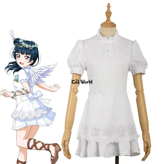 Костюм для косплея из белого шифона с коротким рукавом Love Live Sunshine Aqours Tsushima Yoshiko